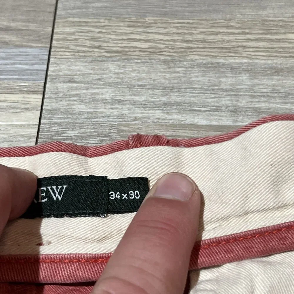 J Crew Mens Chino Pants 34x30 Pink Straight Fit Golf Club / Flag Embroidery